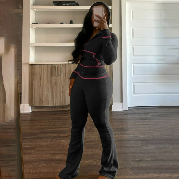 Women's Two Piece Waffle Tracksuit Set Fall Winter Oversize Workout Sport Gym Vacation Travel Casual Comfortable Lounge Long Sleeve Zipper Hoodie Jacket Sweatpants Set Sweatsuit Jogger Workout Set