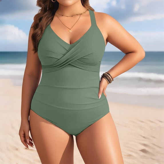 Women's Two Pieces Plus Size Tankini Set Tummy Control Elastic Waist Straps Bathing Suits Summer Fall Casual Seaside Beach Plus Size Swimsuit,Army Green,7XL