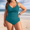 thumbnail image 1 of Women's Two Pieces Plus Size Tankini Set Tummy Control Elastic Waist Straps Bathing Suits Summer Fall Casual Seaside Beach Plus Size Swimsuit,Green,6XL, 1 of 8