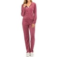 thumbnail image 1 of Women's Two Pieces Soft Velour Hoodie and Velour Pants Everyday Tracksuit Set Casual Joggers Activewear Red/Purple, 1 of 7