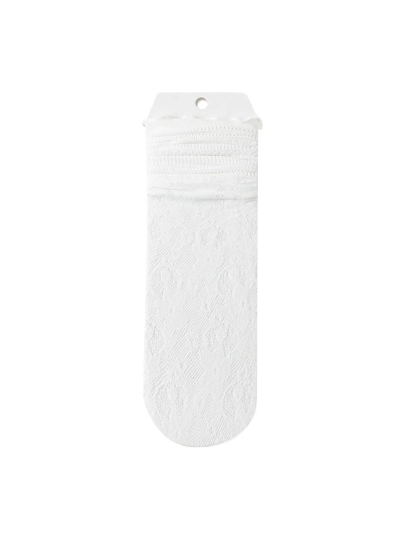 Women’s Two-Toe Lace Crew Socks, Off White, 13-Inch Length, split-toe construction, lace and ruffle details, for sandals, flats, loafers