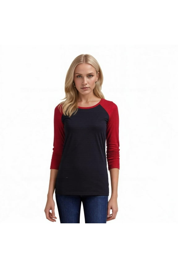 Women's Two Tone 3/4 Sleeve Raglan Baseball Shirt / Baseball Tee, Black/Burgundy L