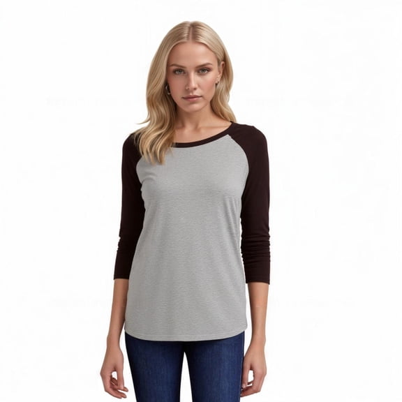 Women's Two Tone 3/4 Sleeve Raglan Baseball Shirt / Baseball Tee, Light Heather/Black M