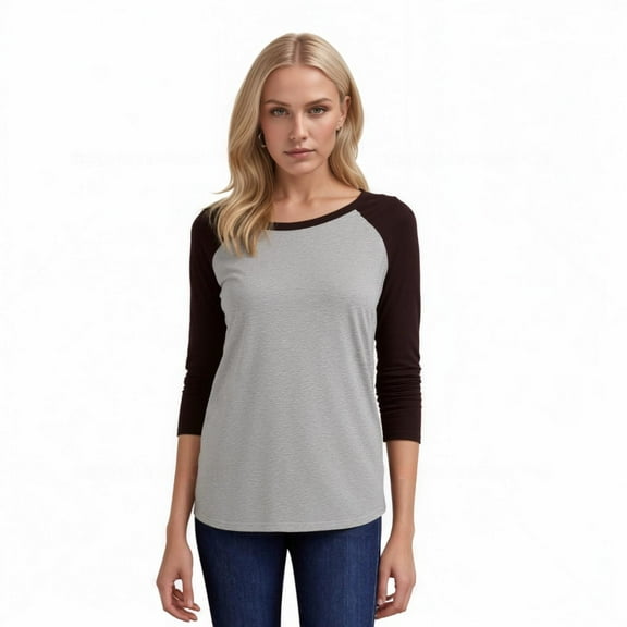 Women's Two Tone 3/4 Sleeve Raglan Baseball Shirt / Baseball Tee, Light Heather/Black S