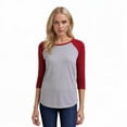 thumbnail image 1 of Women's Two Tone 3/4 Sleeve Raglan Baseball Shirt / Baseball Tee, Light Heather/Burgundy S, 1 of 7