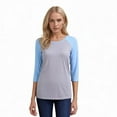 thumbnail image 1 of Women's Two Tone 3/4 Sleeve Raglan Baseball Shirt / Baseball Tee, Light Heather/Light Blue M, 1 of 7