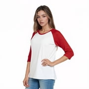 Women's Two Tone 3/4 Sleeve Raglan Baseball Shirt / Baseball Tee, White/Red L
