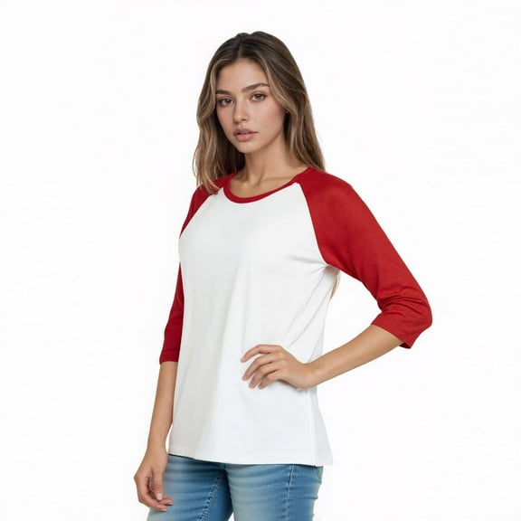 Women's Two Tone 3/4 Sleeve Raglan Baseball Shirt / Baseball Tee, White/Red S