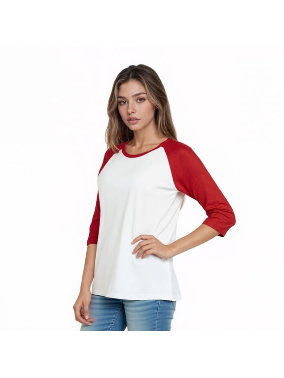 Women's Two Tone 3/4 Sleeve Raglan Baseball Shirt / Baseball Tee, White/Red S