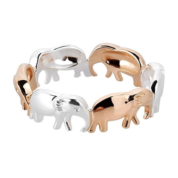 Womens Two Tone Electroplated Elephant Ring with Geometric Design and Zircon Inlay European American Fashion Jewelry Gift for Her Animal Ring