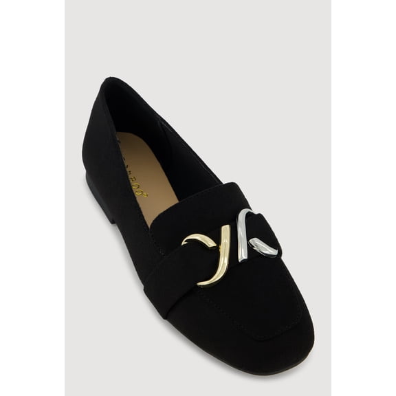 Women's Two Tone Metallic Pendant Detail Flats