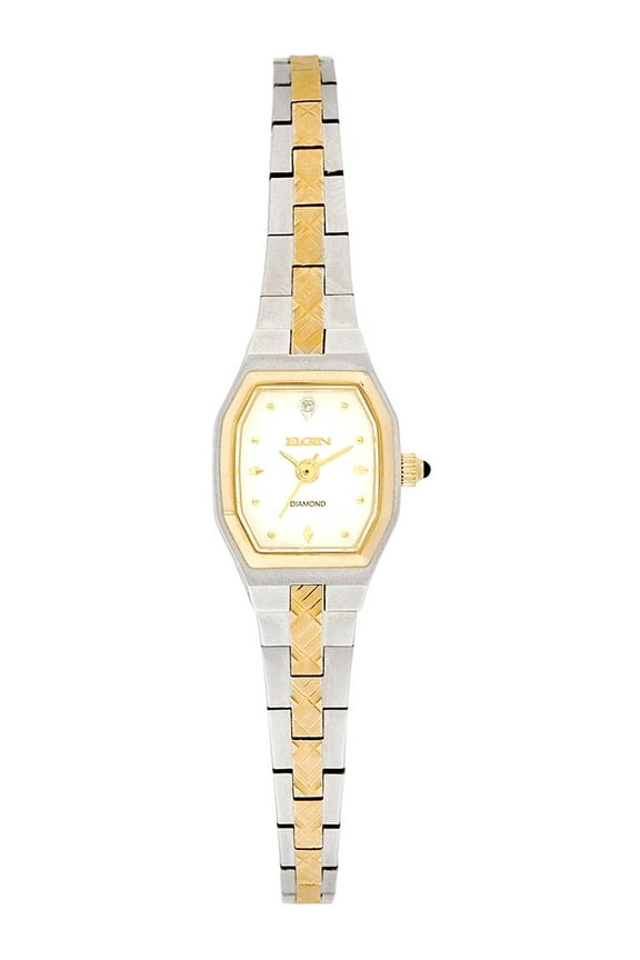 Women's Two-Tone Silver White Dial Crystal Accented Block Link Bracelet Watch