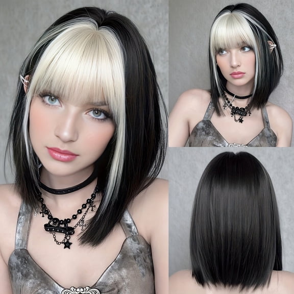 Women's Two-Tone Wig - Shoulder-Length Straight Hair, Made of Heat-Resistant Synthetic Fiber, 16 Inch Long, Brown and Black, Dyeable, Perfect for Cosplay, Everyday Wear, and Parties, Cosplay Hair Ext