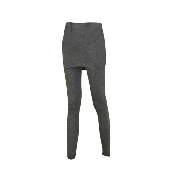 Women's Two in One Leggings with Attached Mini Skirt Elastic Waistband Casual Skinny Pants (Dark Grey)