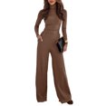 thumbnail image 1 of Women's Two-piece Knitwear Set: Turtleneck Knit Pullover + Wide-leg Trousers, Elegant and Cozy for Winter Fashion and Daily Use,Khaki,2XL, 1 of 5