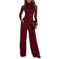 thumbnail image 1 of Women's Two-piece Knitwear Set: Turtleneck Knit Pullover + Wide-leg Trousers, Elegant and Cozy for Winter Fashion and Daily Use,Wine,2XL, 1 of 5