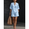 thumbnail image 1 of Women's Two-piece V-neck 3/4-sleeve Top with Shorts Set, Casual Wear, Suitable for Summer Beach Vacation, 1 of 6