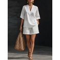 thumbnail image 1 of Women's Two-piece V-neck 3/4-sleeve Top with Shorts Set, Casual Wear, Suitable for Summer Beach Vacation, 1 of 2