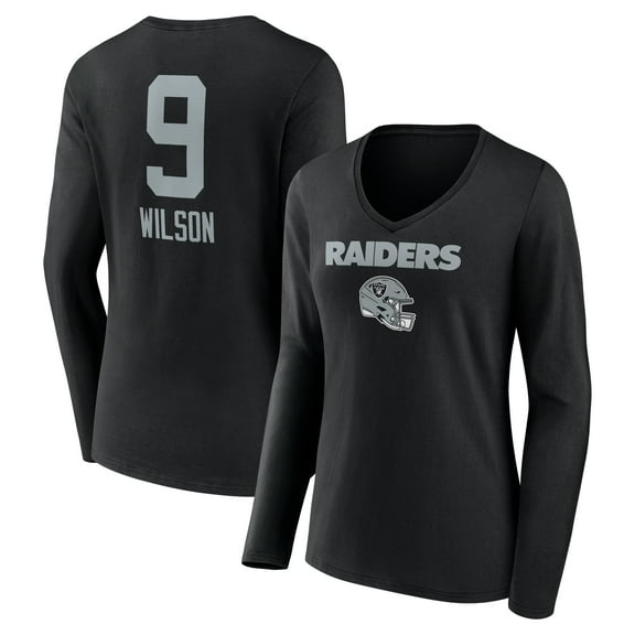 Women's Tyree Wilson Black Las Vegas Raiders Team Wordmark Player Name & Number Long Sleeve V-Neck T-Shirt