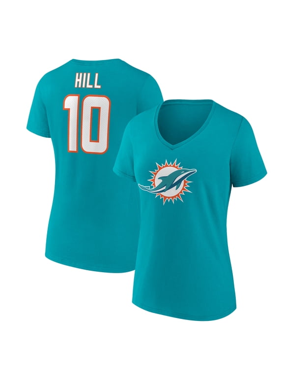 Women's Tyreek Hill Aqua Miami Dolphins Player Icon Name & Number V-Neck T-Shirt