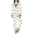 thumbnail image 1 of Women's U-Neck Flannel Pajama Set, Winter Coral Fleece Sleepwear with Bow Knot Decoration, Princess Style Loungewear for Cold Weather, Cozy Home Wear and Comfortable Sleep Black, 1 of 6