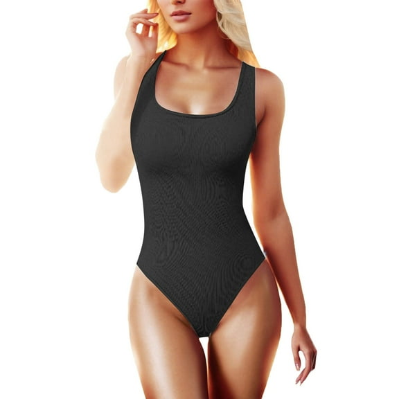 Women's U Neck Sleeveless Stretch Tank Top Bodysuit - Casual Fashion, Elastic Waist, A-Line Design, Polyester Blend, Machine Wash