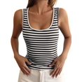 thumbnail image 1 of Women's U-Neck Striped Fitted Cropped Sleeveless Tank Top Black S, 1 of 7