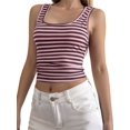 thumbnail image 1 of Women's U-Neck Striped Fitted Cropped Sleeveless Tank Top Pink L, 1 of 7