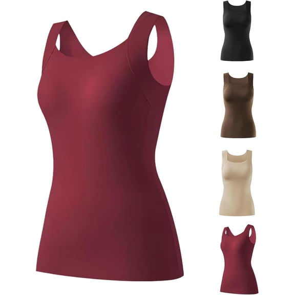 Women's U-neck thermal vest with built-in bra, a two-in-one thermal and shaping vest with a U-neck and built-in bra.