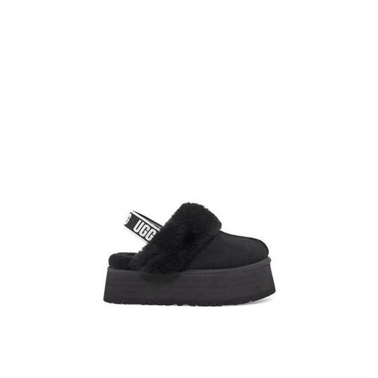 Funkette Suede Shearling Platform Slippers, black, Size 11.0