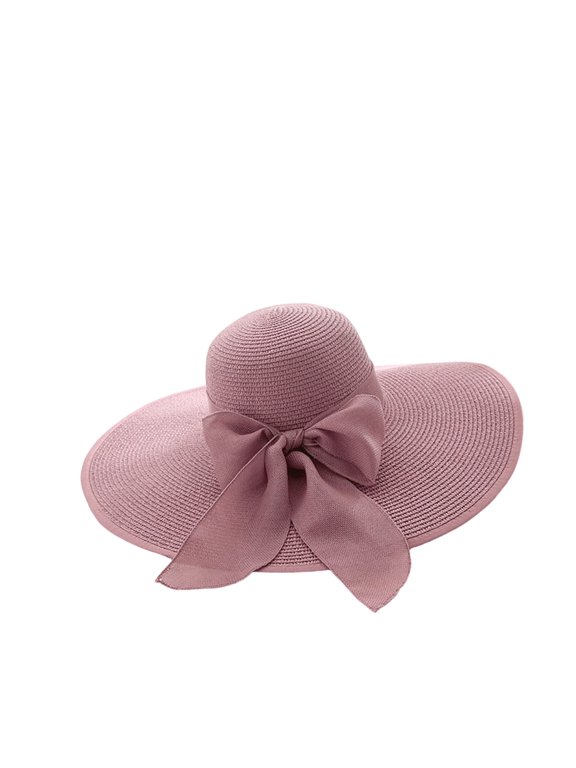 Women's UPF 50+ Floppy Wide Brim Straw Sun Hat with Bow, UV Protection, Foldable Packable Summer Outdoor Hat,Purple Pink (One Size)