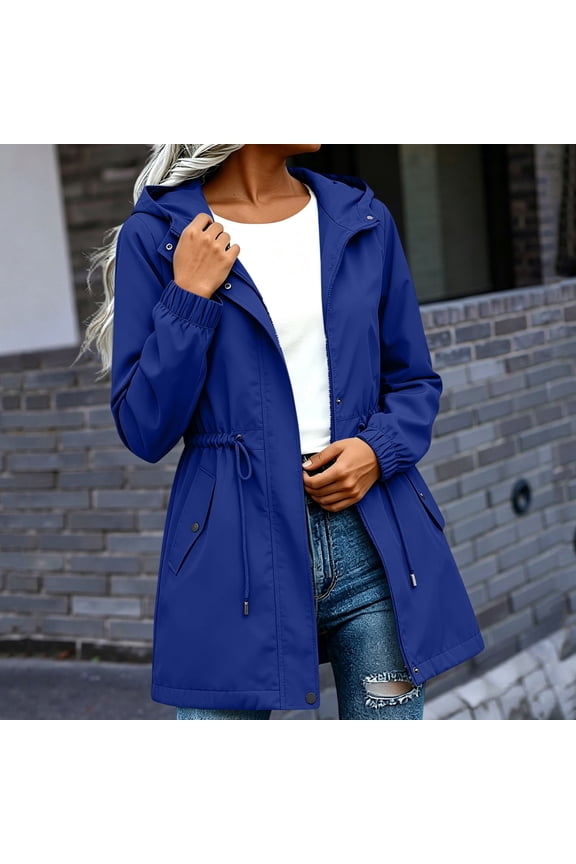 Women's Hooded Rain Jacket Lightweight Zipper Up Waterproof Windproof Raincoats Womens Solid Loose Fits Softshell Windbreaker Coat Outdoor Hiking Camping Travel Jacket