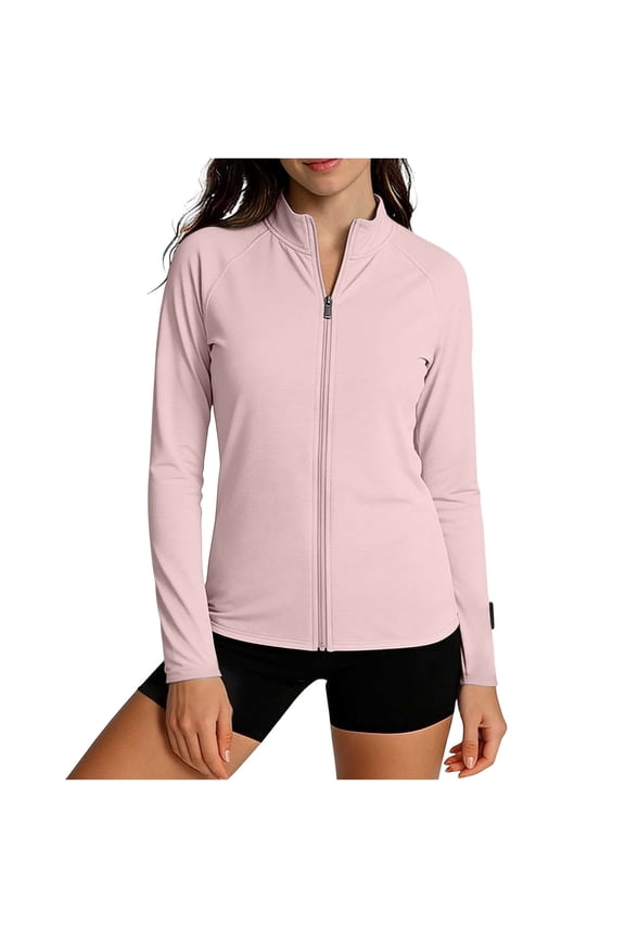 Women's UPF 50+ Lightweight Athletic Jacket Stand Collar Sun Protection Full Zip Summer Long Sleeve Hiking Outdoor Jackets Pink,S
