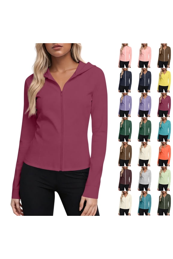 Women's UPF 50+ Lightweight Athletic Jacket Sun Protection Full Zip Quick Dry Long Sleeve Shirts Hooded Hiking Outdoor Pockets