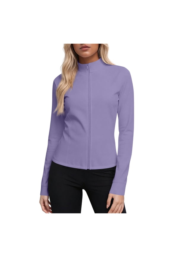 Women's UPF 50+ Lightweight Jackets No Hood Zip Up Fitted Long Sleeve Sun Protection Hiking Shirt Plus Size (XL, Purple)