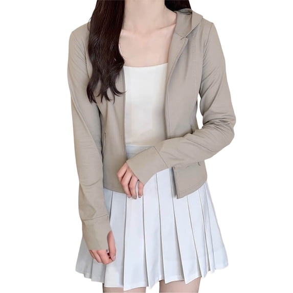 Women's UPF 50+ Lightweight UV Sun Protection Jacket, Cropped Quick Drying Long Sleeve Zip Up Hooded Shirt Workout Light Gray M