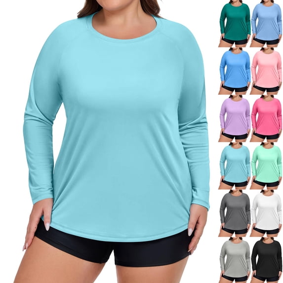 Women's UPF 50+ Long Sleeve Rash Guard with Crew Neck and Raglan Sleeves Featuring Moisture Wicking Fabric for Swimming Surfing Hiking Fishing and Daily Casual Wear Mint Green XXXXXL