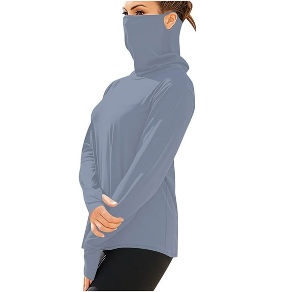 Women's UPF 50+ Long Sleeve Sun Shirt - Lightweight Rash Guard with Mask, Cooling Workout Top for Hiking & Outdoor Activities