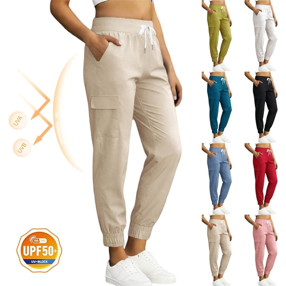 Women's UPF 50+ Quick Dry Hiking Pants Solid Color Versatile Daily Drying Sun Protection Pocket Sports Hiking Long Pants