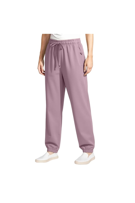 Women's UPF 50 Quick Dry Hiking Pants Waterproof Stretch Elastic Waist Lightweight Athletic Joggers with Pockets for Outdoor Golf Purple Pink L