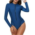 thumbnail image 1 of Women's UPF 50+ Rash Guard Colorblock Long Sleeve Workout Athletic Surfing Swimsuits One Piece Zipper Up Bathing Suit, 1 of 7