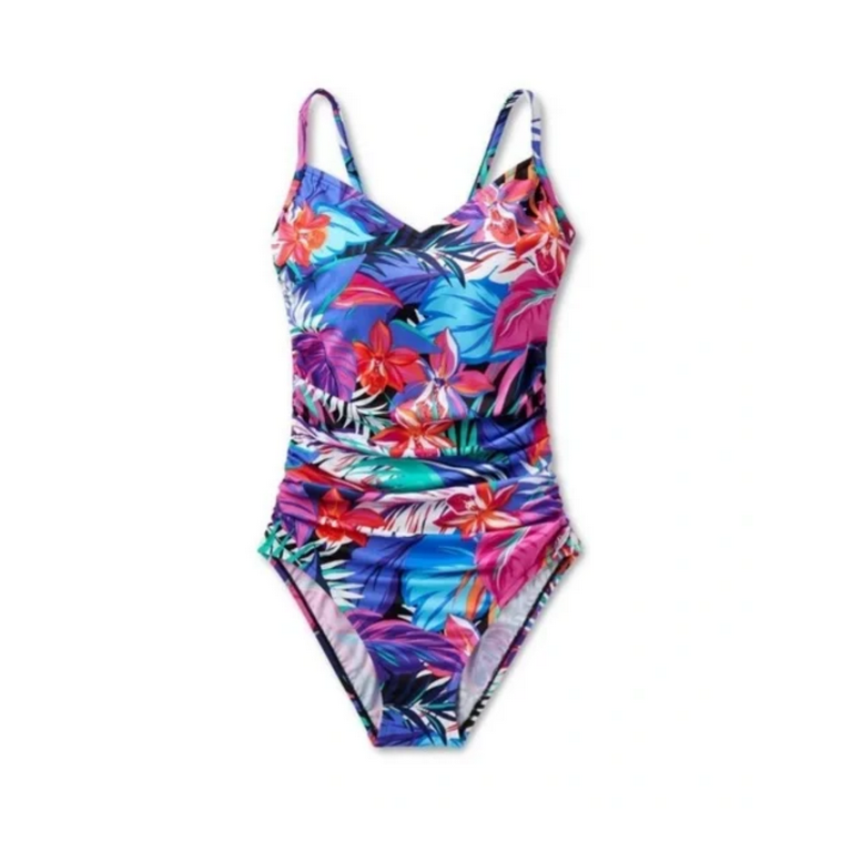 Women s UPF 50 Ring Back One Piece Swimsuit Aqua Green Multi Pink XL