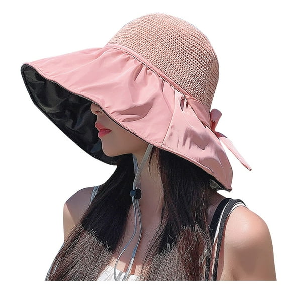 Women's UPF 50+ Sun Hat - Foldable Straw Outdoor Hat, Black Coating, UV Protection for Summer