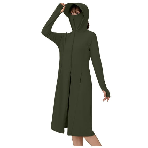 Women's UPF 50+ Sun Hoodie - Lightweight Long Sleeve Fishing Jacket with Swing Pleated Hem & Face Cover, Breathable Hiking Shirt