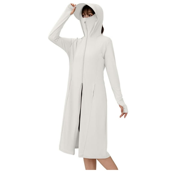 Women's UPF 50+ Sun Hoodie - Lightweight Long Sleeve Fishing Jacket with Swing Pleated Hem & Face Cover, Breathable Hiking Shirt