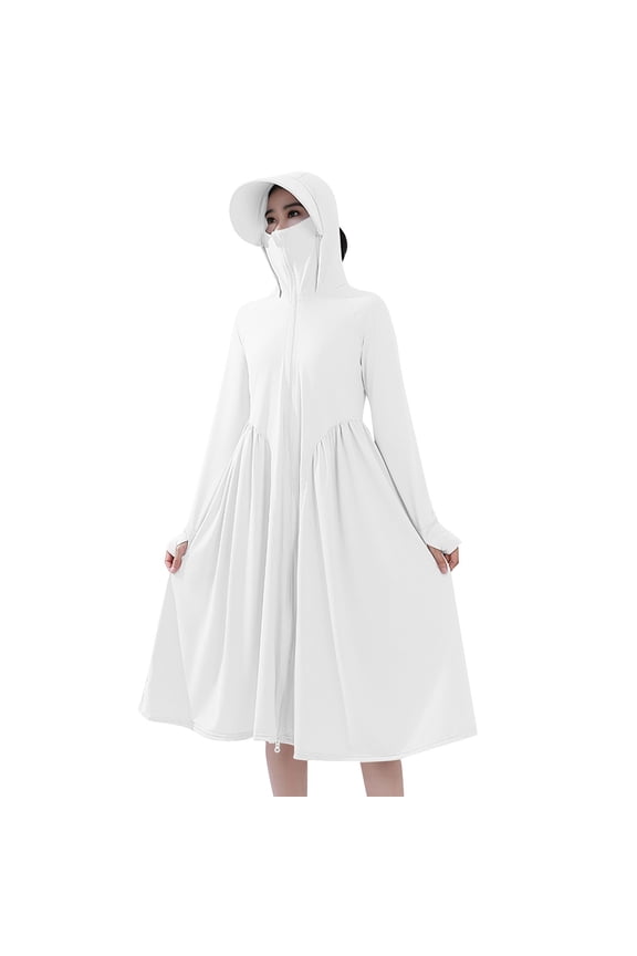 Women's UPF 50+ Sun Hoodie - Lightweight Long Sleeve Fishing Jacket with Swing Pleated Hem & Face Cover, Breathable Hiking Shirt