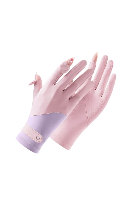Women's UPF 50+ Sun Protection Gloves, Lightweight Fingerless Driving Gloves with Anti-Slip Palm for Summer Activities, Pink