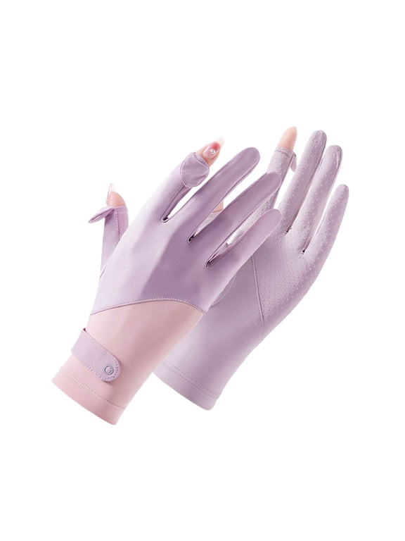 Women's UPF 50+ Sun Protection Gloves, Lightweight Fingerless Driving Gloves with Anti-Slip Palm for Summer Activities, Purple
