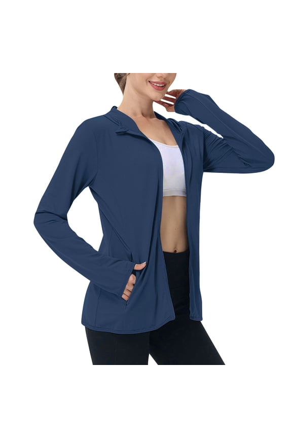 Women's UPF 50+ Sun Protection Hooded Jacket Plus Summer Outdoor Lightweight Long Sleeve Sun Shirt for Women with Pocket 2025 Dark Blue,XXL