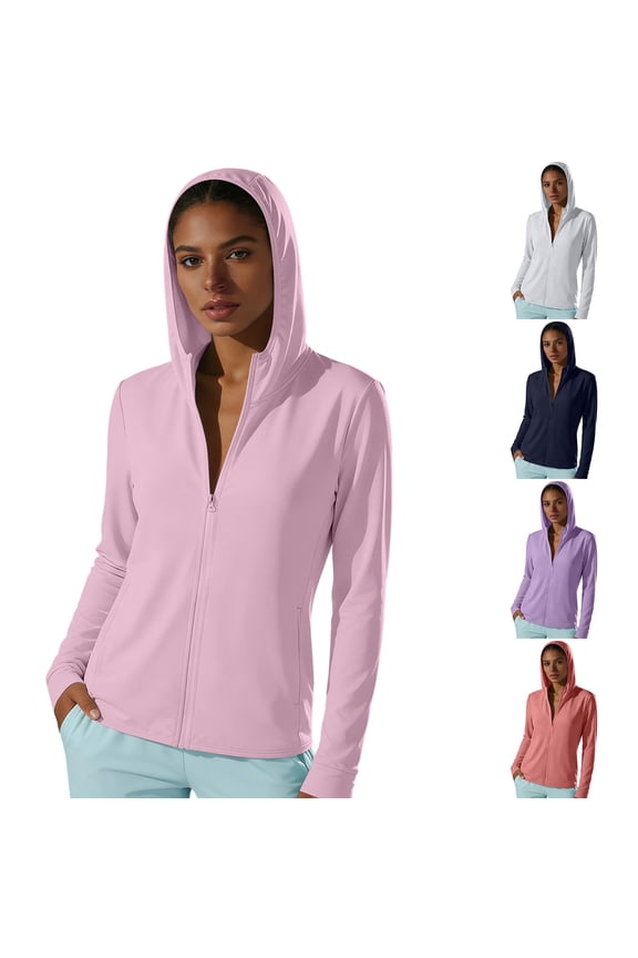 Women's UPF 50+ Sun Protection Hoodie Jacket 2024 Women's Nylon Hooded Cool Breathable Sun-protective Clothing White L